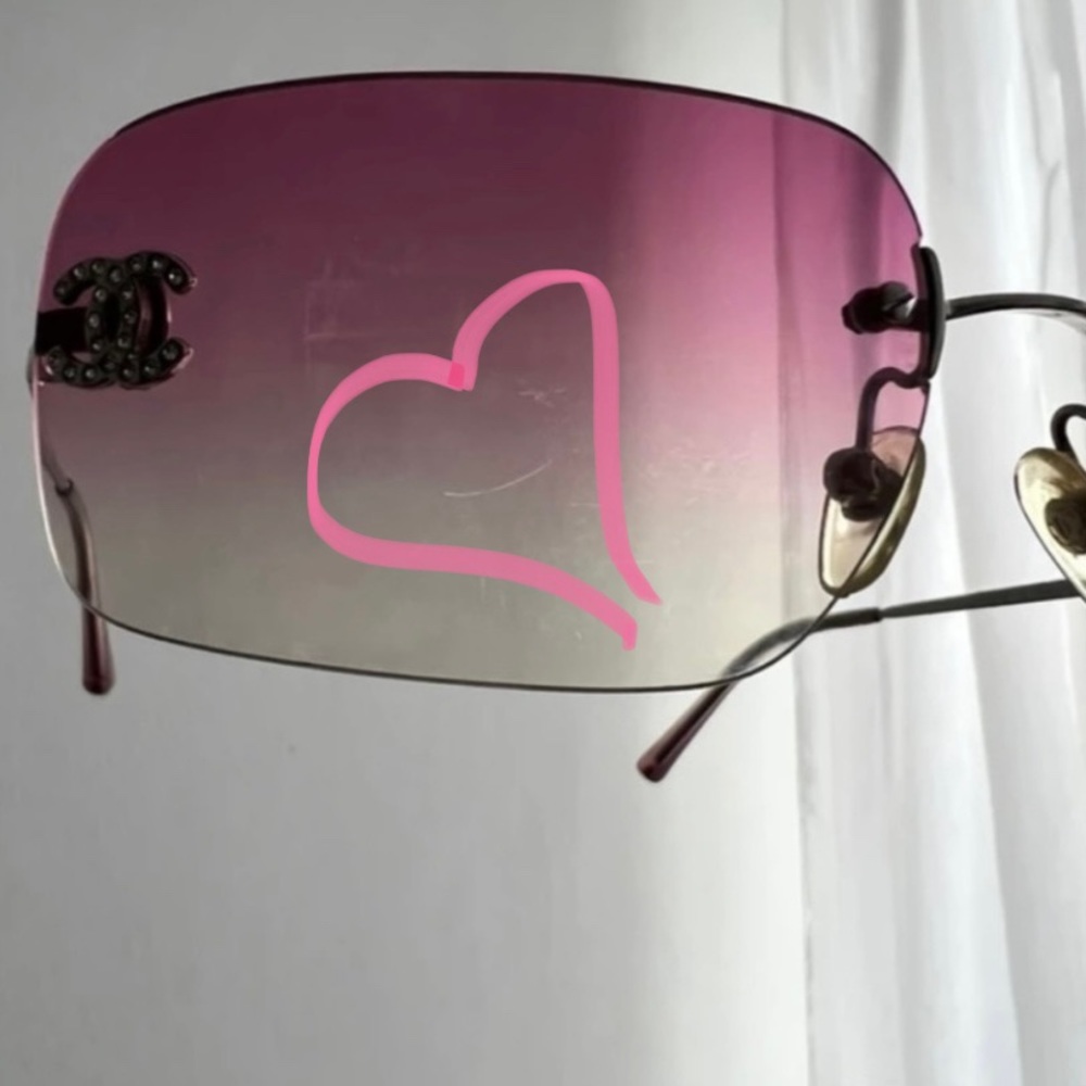 RARE CHANEL Rimless Sunglasses 4017 D Pink Purple Rhinestone Rate A- - Picture 9 of 16
